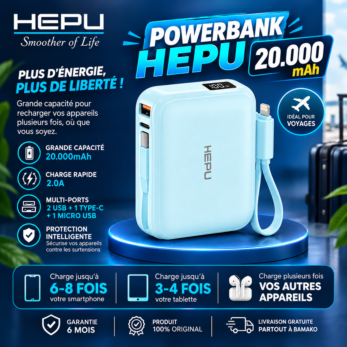 Powerbank HEPU 20 000 mAh — L’énergie qui vous accompagne partout