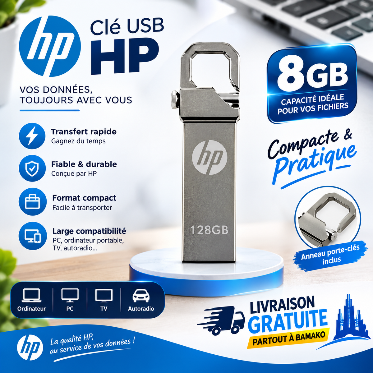 Clé USB HP 8 Go — Compacte et pratique