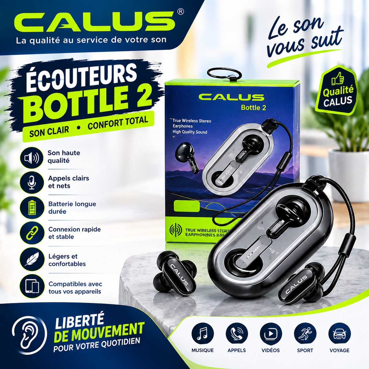 Écouteurs sans fil CALUS Bottle 2