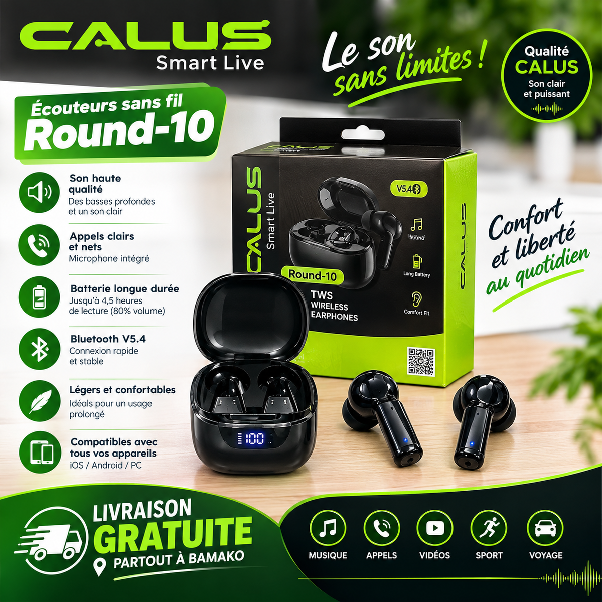 Écouteurs sans fil CALUS Round-10