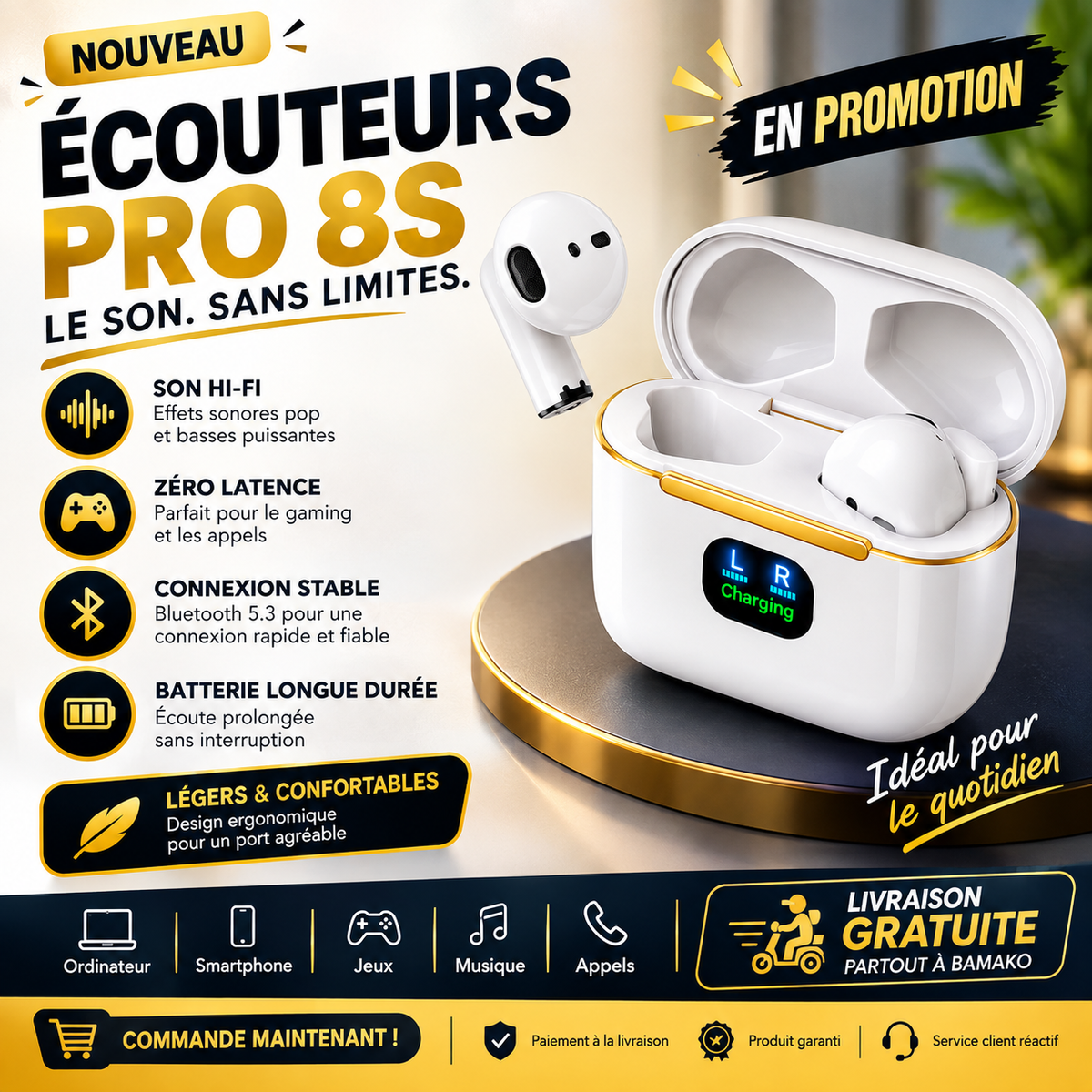 Écouteurs Pro 8S – Bluetooth 5.3