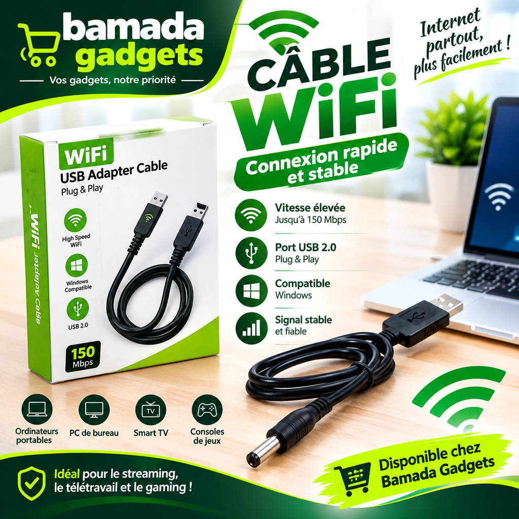 Câble USB vers DC 5,5 × 2,1 mm