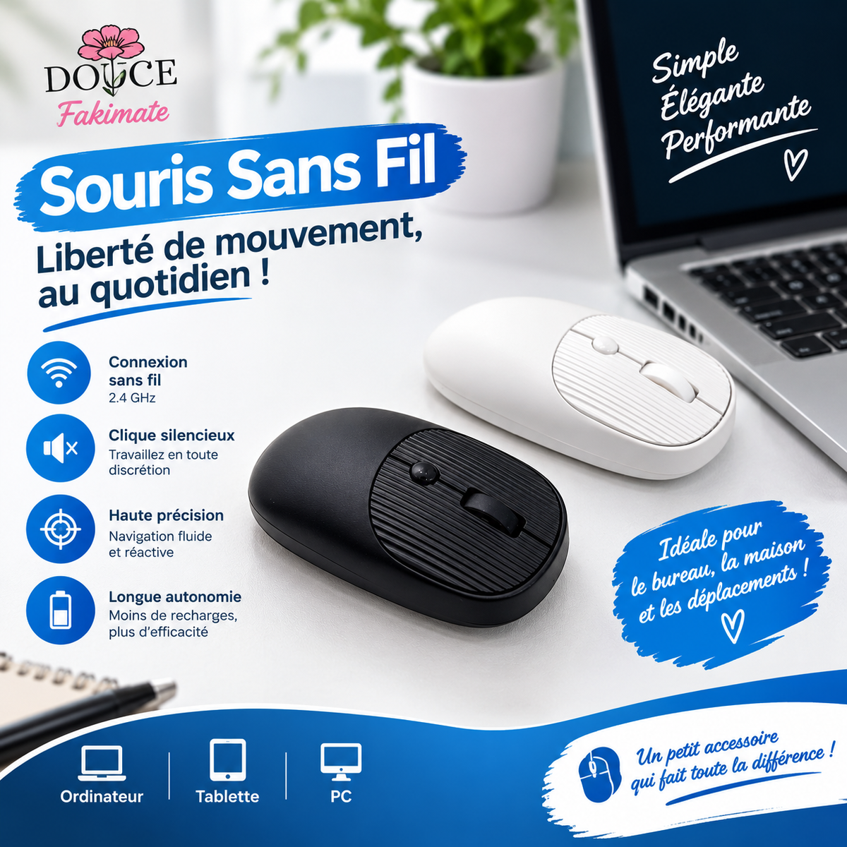Souris sans fil – Noir - Blanc & Rouge
