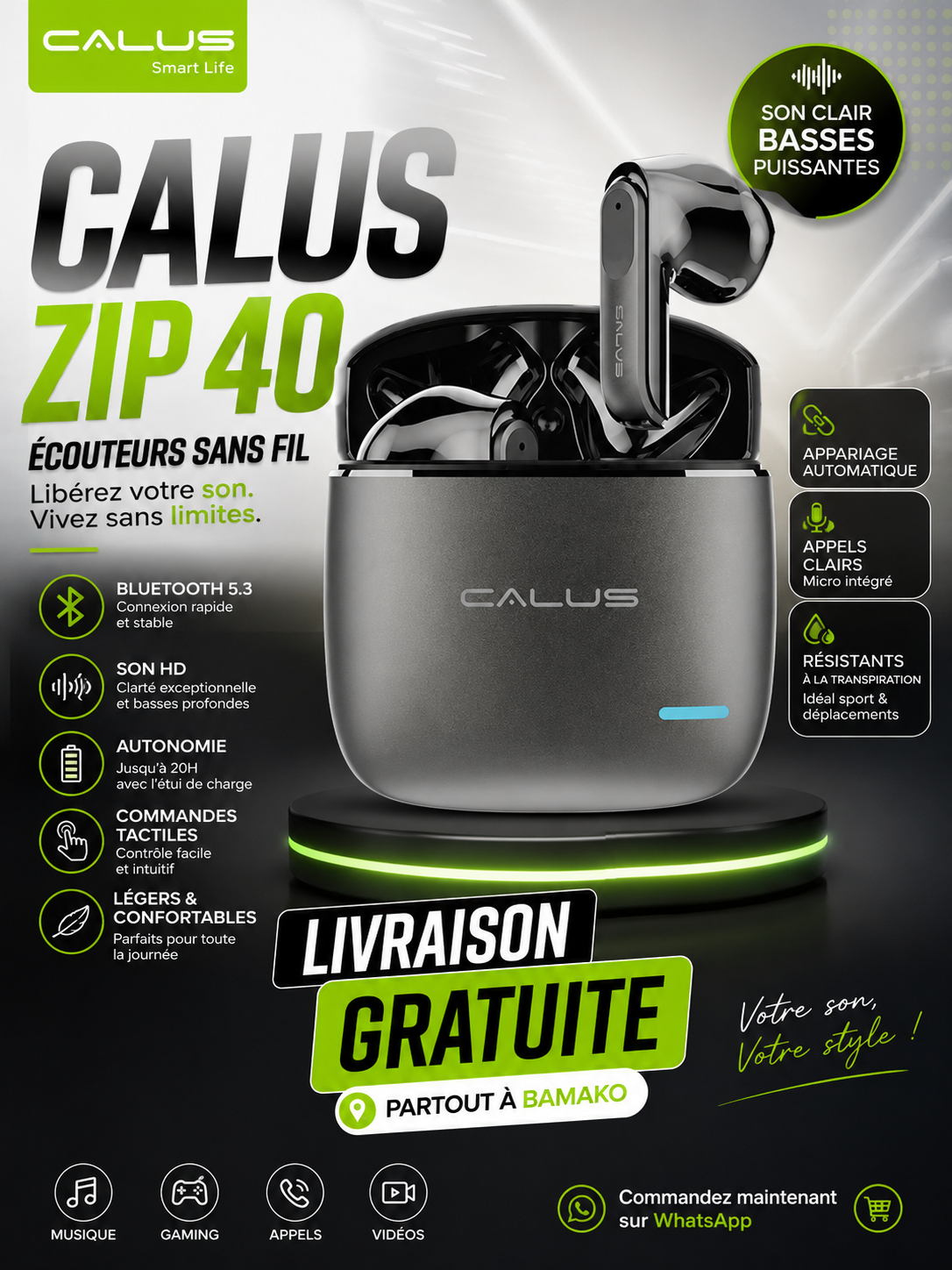 Écouteurs CALUS Bule P40 – Bluetooth 6.0