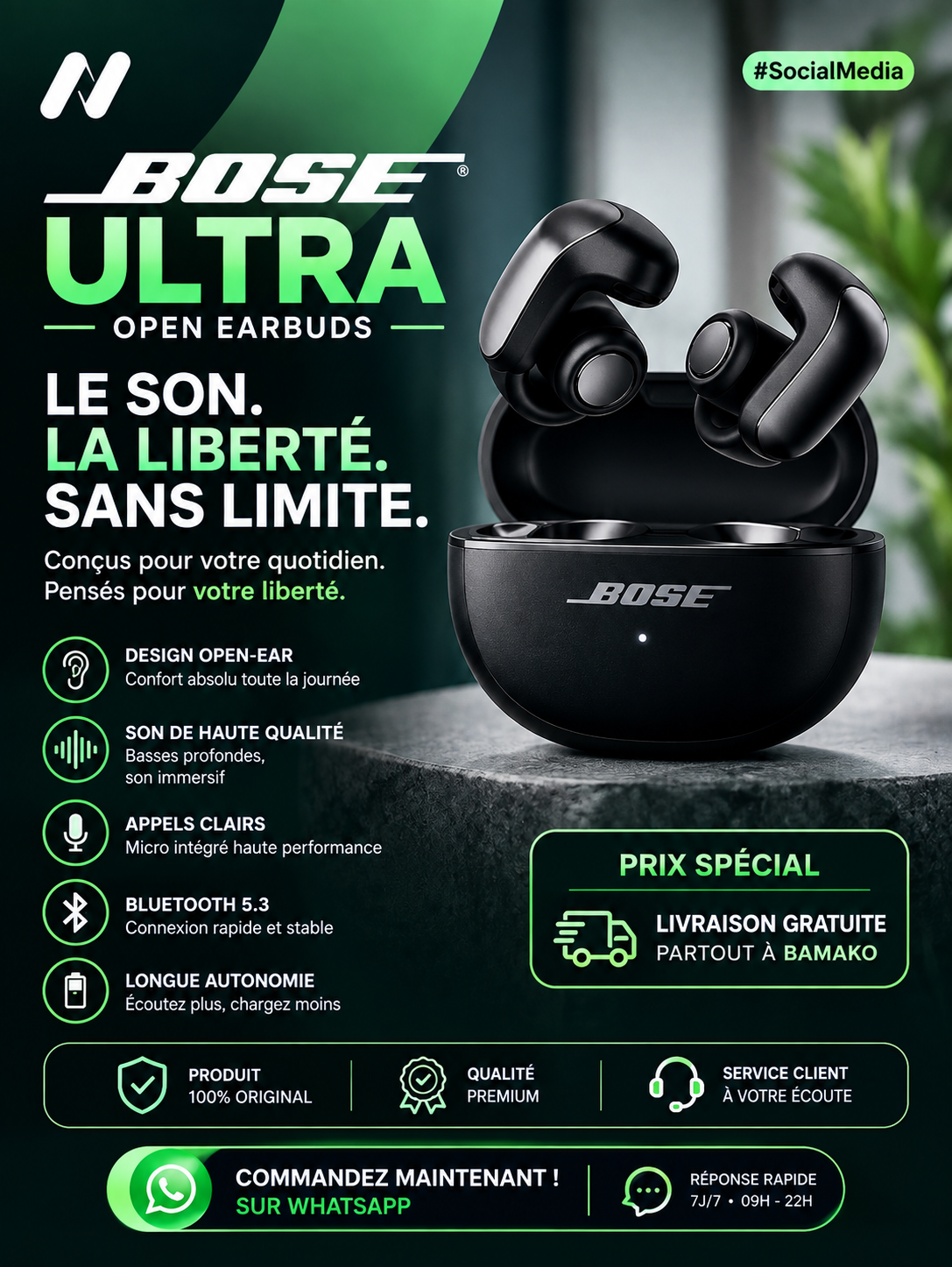 Bose Ultra Open Earbuds — Liberté, confort et qualité sonore