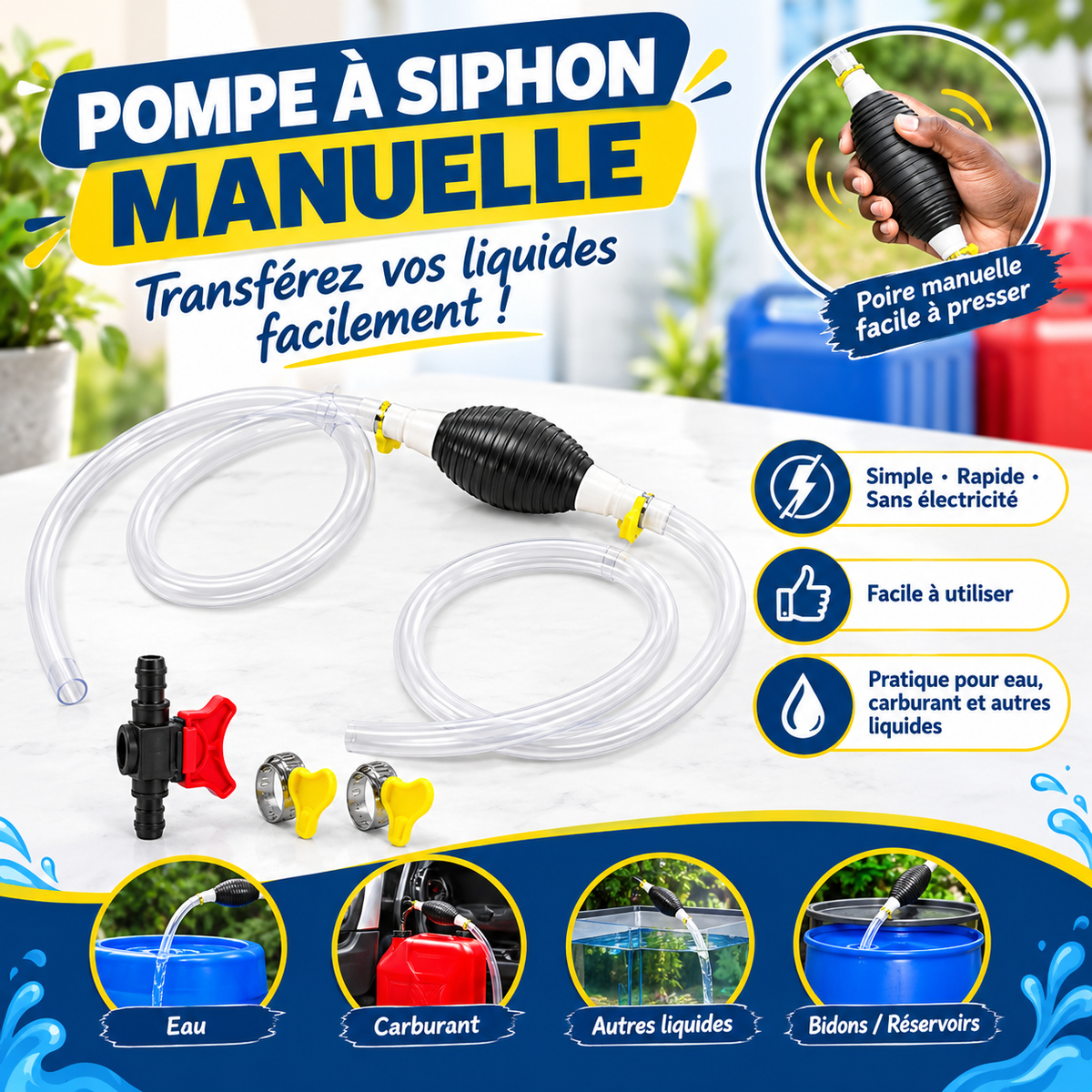 Pompe à siphon manuelle – Transférez vos liquides facilement